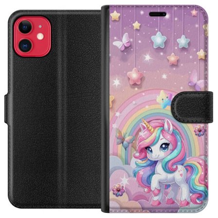 Kompatibelt Lommeboketui til Apple iPhone 11 Magisk enhjørning med regnbue manke, stjerner og sommerfugler mot en pastellhimmel med skyer