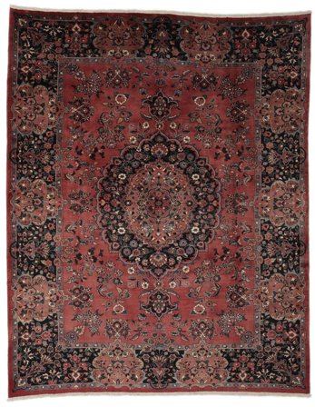 Orientalisk Mashad Fine Matta 299X376 Svart/Mörkröd Stor Ull, Persien