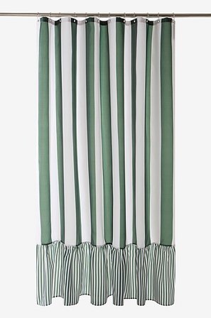 Jotex - Bruseforhæng Flæset Skovgrøn/hvid - ANDREA - Køb Badeforhæng hos Jotex