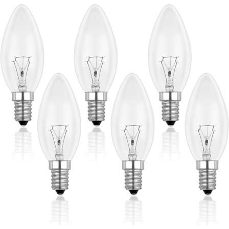 E14 40W kirkas kynttil lamppu, himmennett v hehkulamppu, l mmin valkoinen 2700K, 400LM, liekkivalolamppu, E14 Edison-ruuvi kynttil lamput, 6 kpl