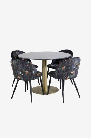 Venture Home - Spisegruppe Estri med 4 spisebordsstole Valleta - Sort - Spisegrupper - Fra Homeroom