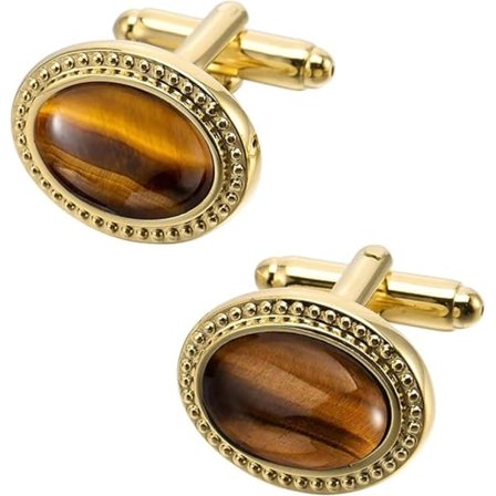 Ovale naturlige polerte tigerøye-mansjettknapper for menn, gullbelagt krystall, herre mansjettknapper, smykker for bryllupsdag, forretningsfest, 
