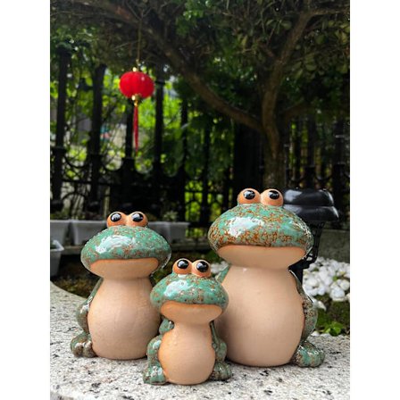 Frosk Hagedekorasjonssett (3 deler), Morsom og Søt Keramisk Frosk Hagestatue