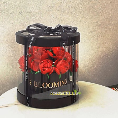 11-delars Rosbukett Byggklossar - Med Hink, Band och Ljus, Alla hjärtans dag-present