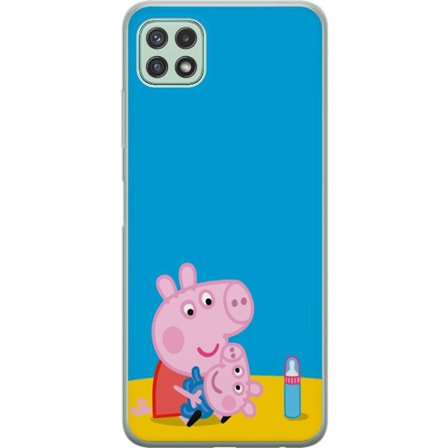 Kompatibel Mobilcover til Samsung Galaxy A22 5G Peppa Pig elvertema med krone og tryllestav på lyserød baggrund, sødt børnetegning af Greta Gris i eve