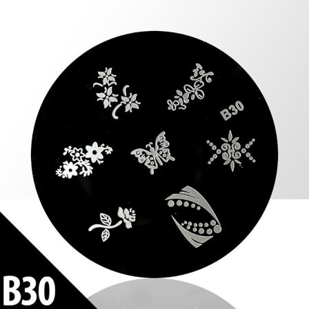 Stämpelplatta - Nageldekorationer - B30 - Rund