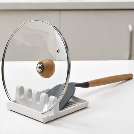 Plastik Køkken Gryde Låg Holder, Køkkenredskabsholder til Ske, Multifunktionel Køkken Spatelholder Skridsikker Silikone, Måtte Plastik Stand