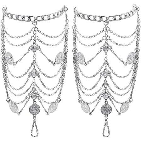 (Sølv) 2 2-lags boheme vintage dame fødder armbånd guld mønt velsignelse symbol strand fødder kæde kvast fødder kæde