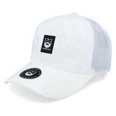 Bearded Man - Bm Logo Blk Woven Velvet White/White A-frame Trucker Trucker White Cap - @ Hatstore