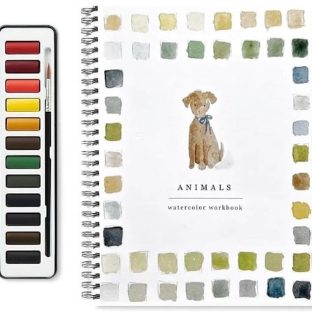 Akvarel-arbejdsbøger, begyndervenlig akvarel-arbejdsbog, 12-farvet akvarelfarvesæt med pensel, gave til hobby- og malesæt