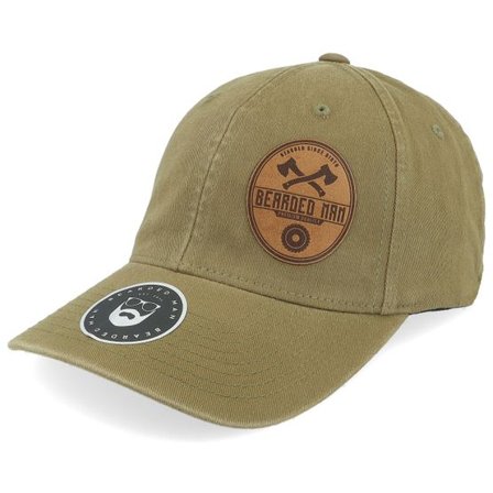 Bearded Man - Grön flexfit Keps - Wood Work Emblem Washed Cotton Dad Cap @ Hatstore