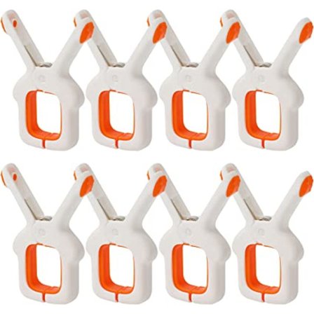 Strandhåndkleklemmer, 8 stk. store klesklemmer i plast med lyse farger