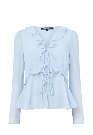 French Connection Emina Chiffon Frill Tie Up Top Överdelar Dam Blå XXL