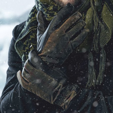 Brown Plaid Leather & Wool Gloves for Men - Winter Gloves