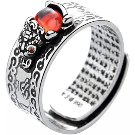 Feng Shui Ring Pixiu Mani Mantra Beskyttelsesring Lykkering Amulet Justerbar Ring Smykker Ring til Mænd