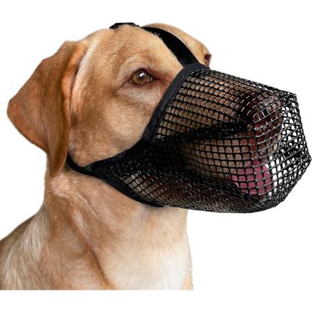 Hunde munnkurv, myk mesh dekket munnkurv, forgiftet agnbeskyttelsesmunnkurv med justerbare stropper, forhindre biting tygging og slikking (M, svart)