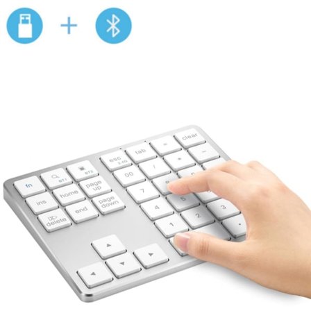1 styck - Trådlöst Bluetooth numeriskt tangentbord med dubbla lägen - Silvervit - Kompatibelt med MacBook, iPad och telefoner