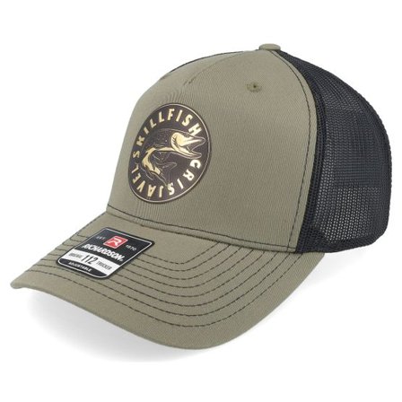 Skillfish - Grön trucker Keps - Gold 112fp Split Loden/Black A-frame Trucker @ Hatstore