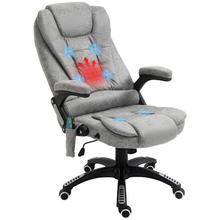 Kontorstol med massage- og varmefunktion, Ergonomisk, Højdejusterbar, Glat, 6 Massagepunkter, 68W x 72D x 110-120H cm, Grå