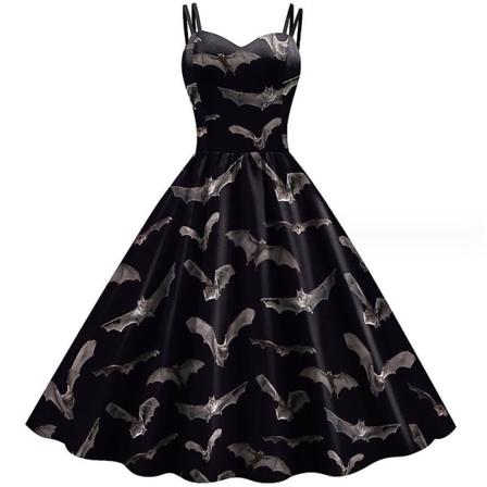 Halloween kjole Dame V-hals Print Kjole Vintage Sløjfe Bælte Cocktail Kjole Fall Baggy Midi kjoler COLOR 4 M