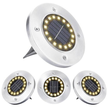 Solarlampor Utomhus, 16 LED Varmvitt Spot Light Vattentät Rostfritt Stål Solmarkslampor, 4 Stycken