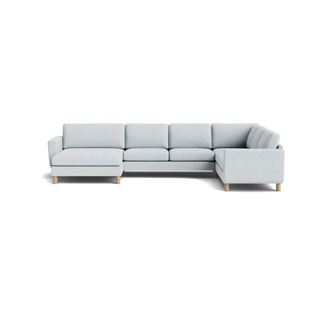 Vendbar U-Sofa i Krystal Blå - 361x255x86cm - Komfortabel Chaiselong Sofa med Vendbar Opstilling - Perfekt til Stuen
