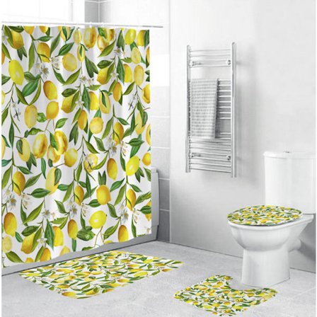 Citron 4PCS badeværelse tæpper sæt bruseforhæng bademåtte skridsikker Toi