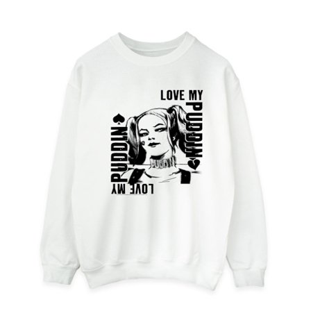 DC Comics Suicide Squad Harley Love Puddin Sweatshirt L Wh