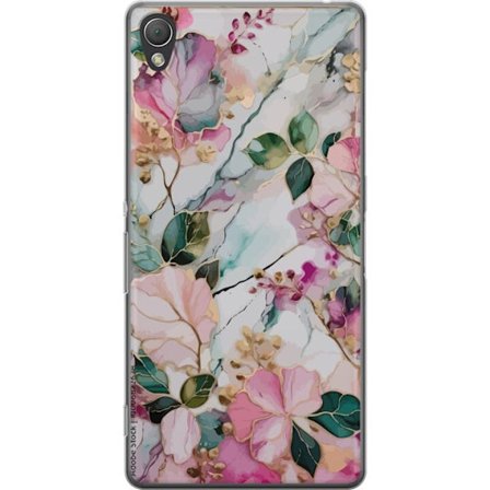 Kompatibel Mobilcover til Sony Xperia Z3 Abstrakt marmormønster med blomster, blade og gyldne detaljer i bløde pastelfarver