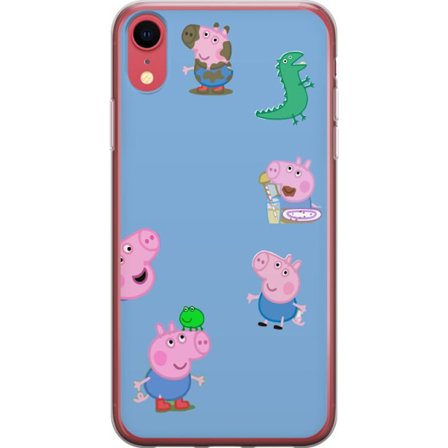 Yhteensopiva Puhelinkuori Apple iPhone XR Peppa Pig kasvomalli vaaleansinisellä pohjalla, toistuva leikkisä lasten motiivi Greeta Possulla