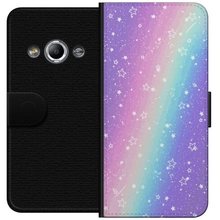 Yhteensopiva Lompakkokotelo Samsung Galaxy Xcover 3 Sateenkaaren värisellä pastellitaustalla on valkoisia tähtiä ja kimaltelevia pisteitä pehmeässä si