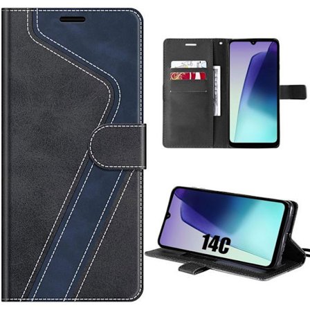 Cover til Xiaomi Redmi 14C, Beskyttelse med Læderflip, Stødabsorberende, Ridsefast, Mørkeblå Sort