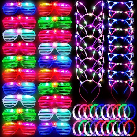 60 Stykker Glow Party Tilbehørsett - Inkluderer 20 LED Shutter Briller, 20 Glow Hodebånd, 20 LED Glow Armbånd, Neon Party Favør for Bursdag (FMY)