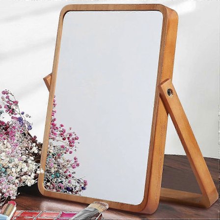 Stor Bärbar Kosmetisk Spegel, Super HD Bordspegel Sminkspegel Multi Ställ Vinkel Handsfree/Stående/Bordsmodell Vikbar 360 Vridbar Bambu