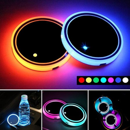 LED Car Cup Holder Lights, 7 Colors Changing USB Charging Mat Wat