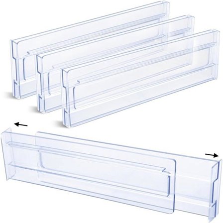 Sett med 4 justerbare skillevegger i plast for skuffer (12,7-22,9 cm - 20,3-30,5 cm) - Transparente skillevegger for skuffer