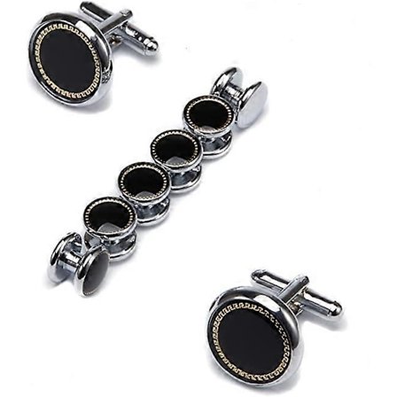 Manschettknappar & Bröstknappar Set (1 Par Manschettknappar & 3 Par Smoking Bröstknappar)