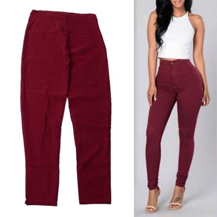 Dame Stretch Leggings Ensfarget Høy Midje Magekontroll Skinny Leggings for Kontor Fritid Fest Vinrød XXL