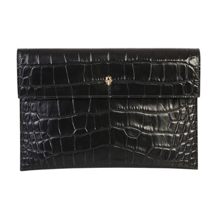 Alexander McQueen, Crocodile print clutch Czarny, Kobieta, Rozmiar: ONE Size