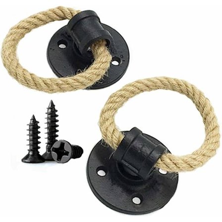 2 stk. Vintage Hamp Reb Wrought Iron Håndtag Træ Dørhåndtag Skabsknapper Skydedør Håndtag Skuffe Træk Ring (Sort)