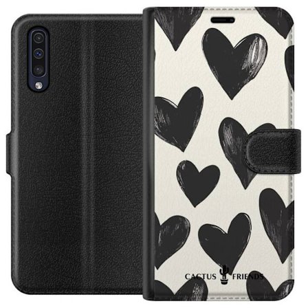 Kompatibel Tegnebogsetui til Samsung Samsung Galaxy A50 Cactus and Friends - Bold Black Love Pattern