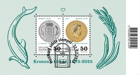 Danmark - Kronen i 150 år - Sidstedagsstemplet 31/12 miniark