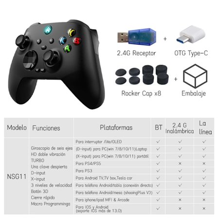 Svart PC trådløs kontroller kompatibel med Bluetooth mekanisk gamepad med triggerrom, 3D gyroskop, joystick for datamaskin, Windows 7, 10,