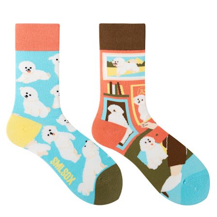 5 par Många stilar av AB-strumpor asymmetriska kreativa trendiga strumpor roliga par mandarinanka färgade mellanhöga strumpor