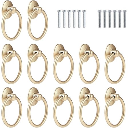 12 st Vintage Låda Handtag, Retro Ring Låda Knoppar, Kökslucka Ring Drag Handtag, Antik Möbel Drag Handtag, Guld