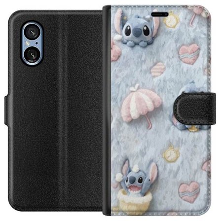 Kompatibelt Lommeboketui til Sony Xperia 10 VI Broder mønster med hjerter, paraplyer og pastellfarget myk bakgrunn