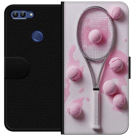 Kompatibel Tegnebogsetui til Huawei Huawei P smart Rosa glaskugler og tennisketsjer i et kreativt stillbillede med legende popfølelse og moderne desi