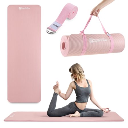 Saltea yoga NBR 1,5 cm HyperMotion roz cu curea inclusă