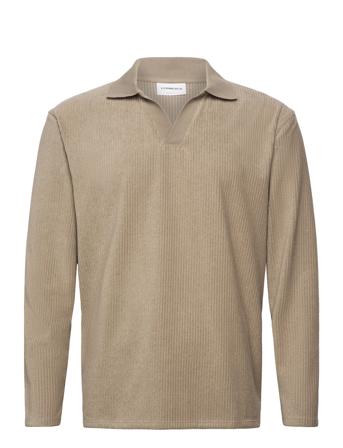 V-Neck Jacquard Polo L/S Beige Lindbergh