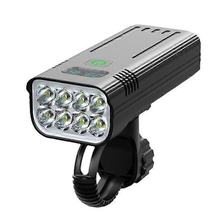 Sykkellykter foran, 8000 Lumen Super Sterk 8 LED 5200mAh USB Oppladbar, Strømdisplay & 5 Lysmoduser, IPX5 Vanntett